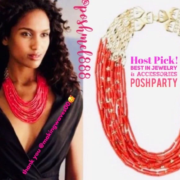 Stella & Dot | Retired Coral Red Hand-beaded Campari Statement Necklace - Picture 2 of 9